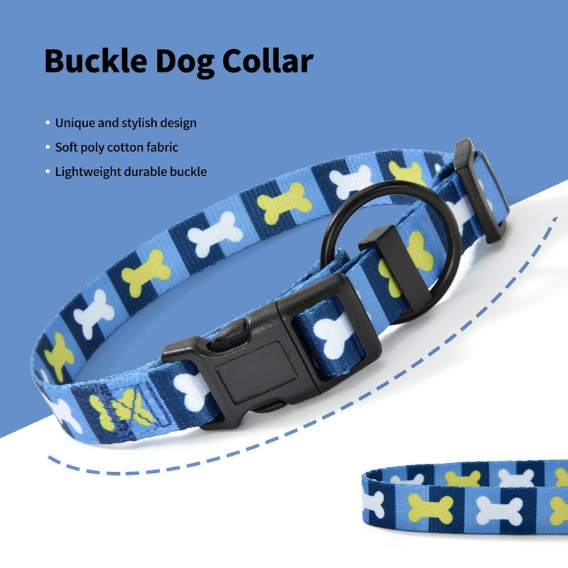 Mile High Life Nylon Puppy Dog Collar Nylon w Cute Patterns Lightweight Girl Boy Collar for Small/Medium/Large Dogs (Blue Bone, Medium Neck 13"-17") - Image 2